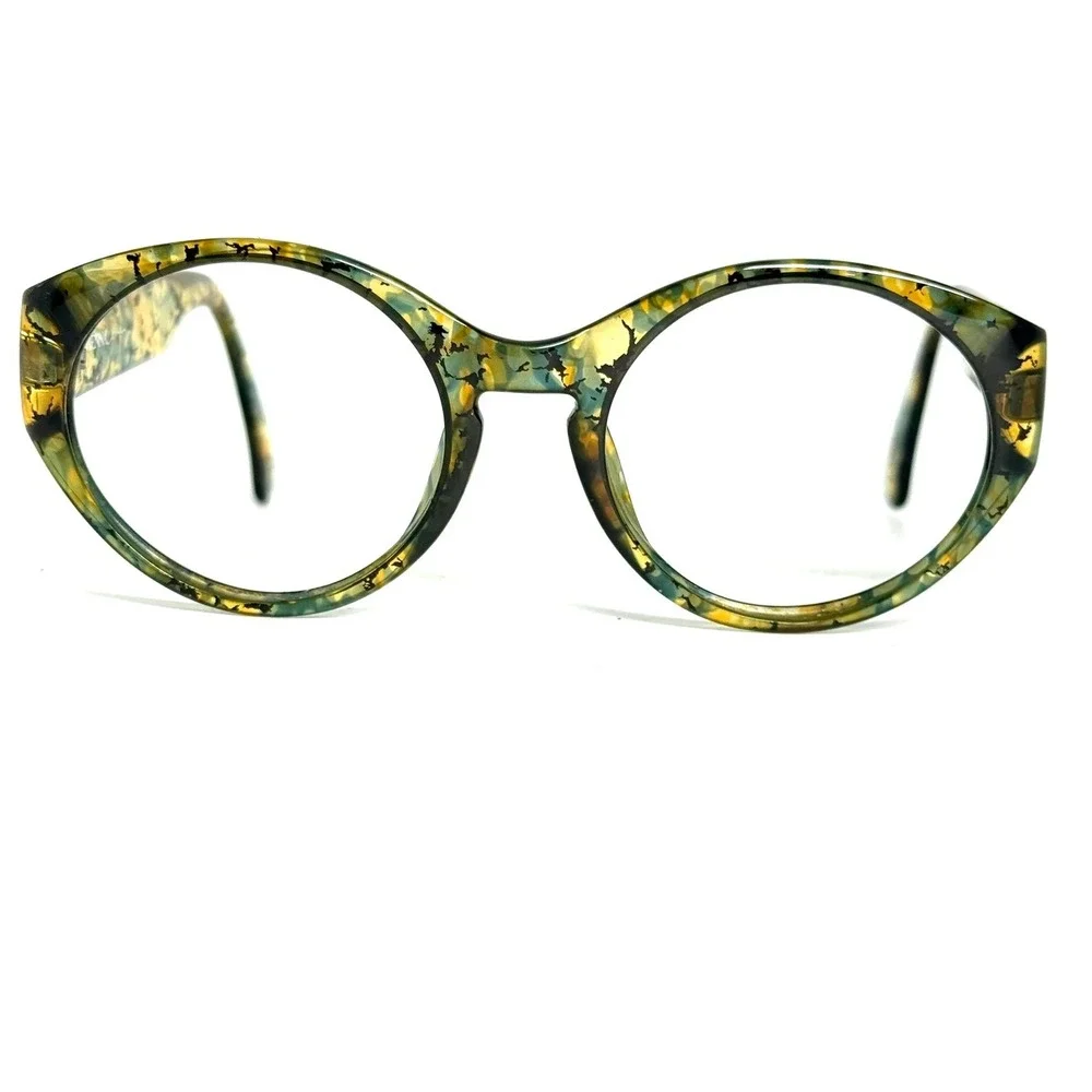 Vienna‎ Line 1627 51 Eyeglasses Frames Green Yellow Marbled Round 52-20 Optyl